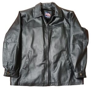 Vtg Leather U.S.A. Jacket Mens 2XL Black Faux Fur Lined Full‎ Zip Leather Coat